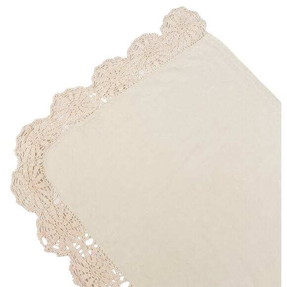 Table Runner Beige Dresser Scarf Crocheted Edge Pinwheel Cutout 63x19 Vintage - Picture 10 of 11